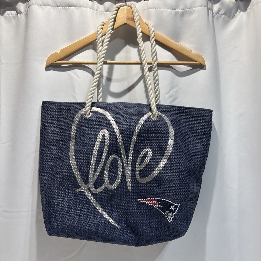 NFL Patriots Love Rope Tote Bag Purse by Little Earth Productions Blue Woven